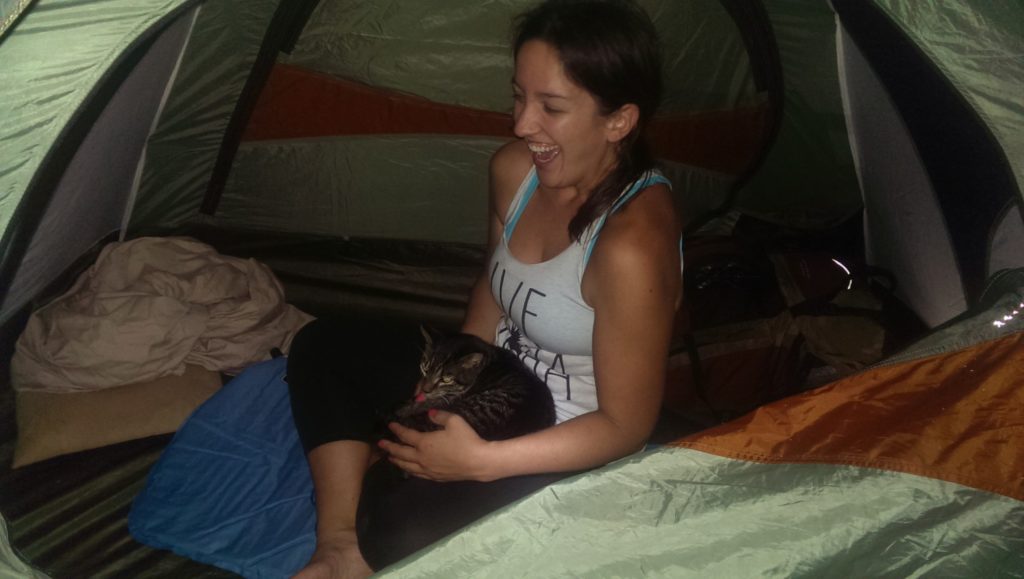 cat lady in tent